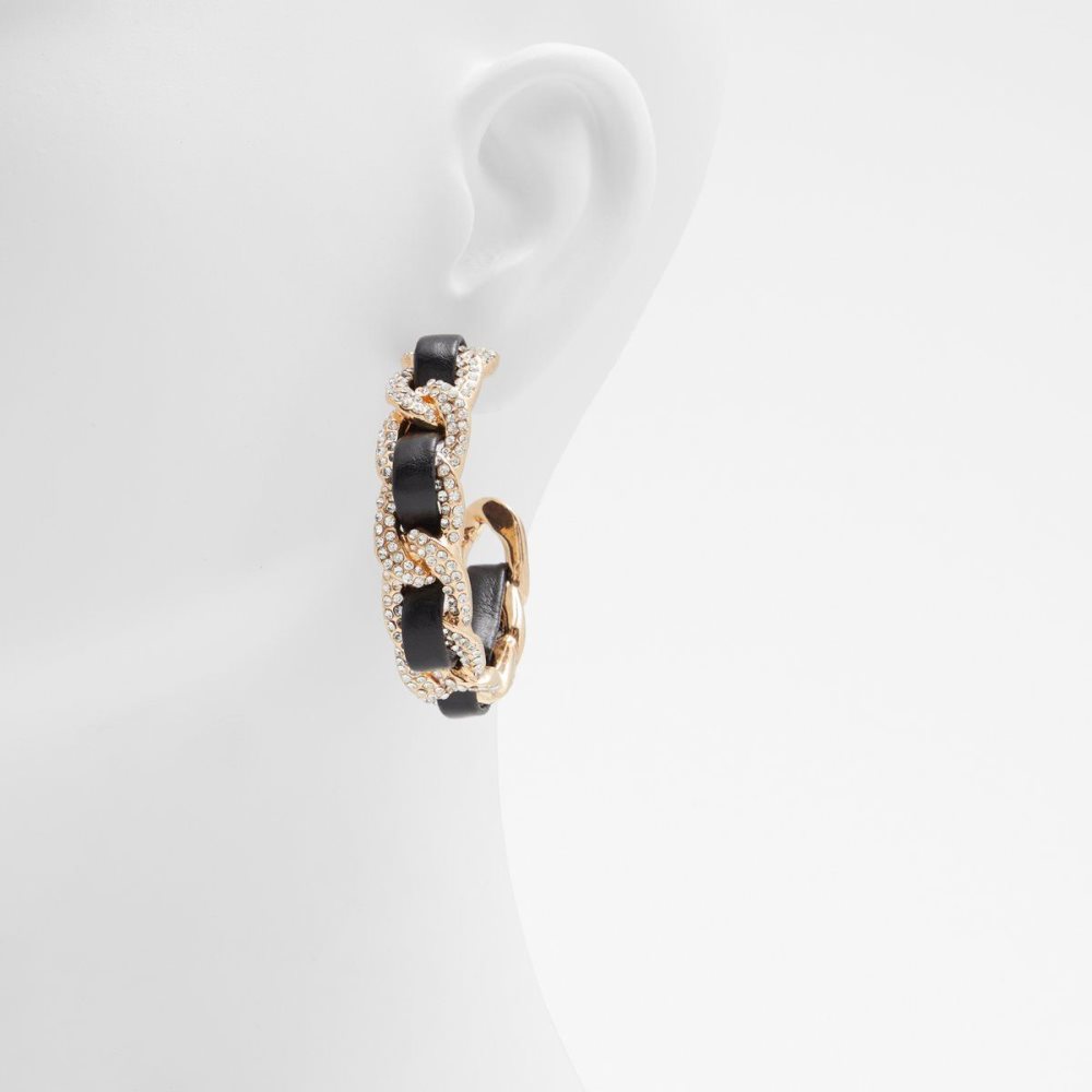 Női Aldo Blacklink Hoop earrings Fülbevalók Fekete Arany | 430-INJLMX