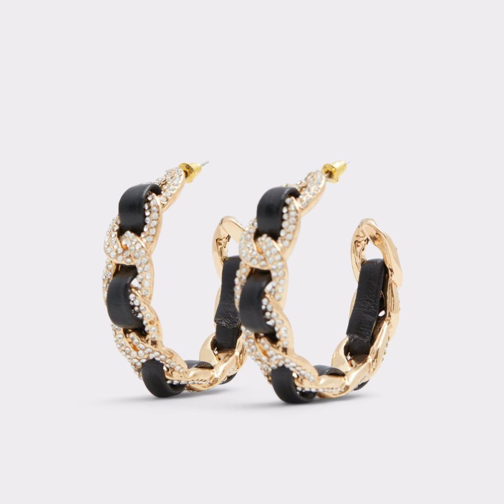 Női Aldo Blacklink Hoop earrings Fülbevalók Fekete Arany | 430-INJLMX