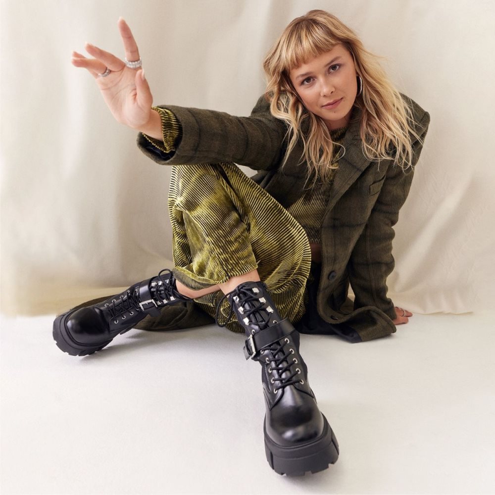 Női Aldo Grandleap Combat boots - Lug sole Harci bakancs Fekete | 495-CGODIQ