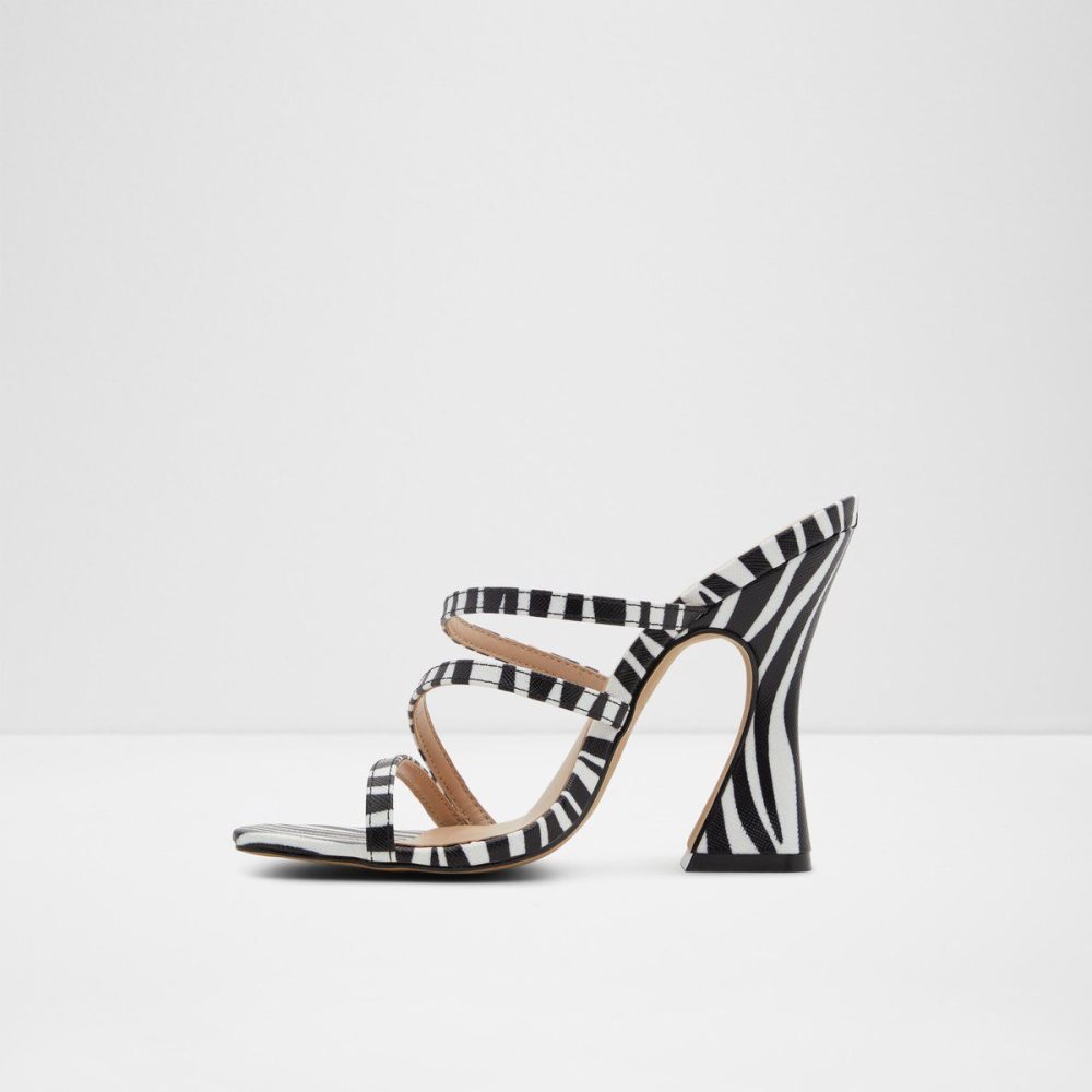 Női Aldo Hugar Heeled mule Blokk Sarkú Cipő Fekete Fehér | 924-TKDXJQ