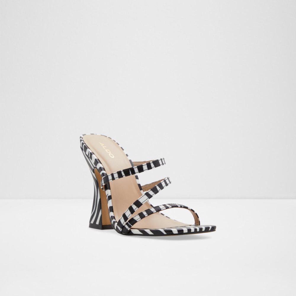 Női Aldo Hugar Heeled mule Blokk Sarkú Cipő Fekete Fehér | 924-TKDXJQ