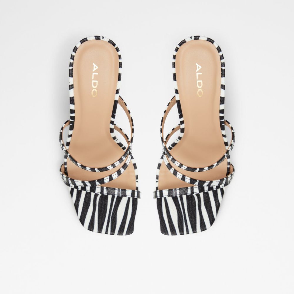 Női Aldo Hugar Heeled mule Blokk Sarkú Cipő Fekete Fehér | 924-TKDXJQ