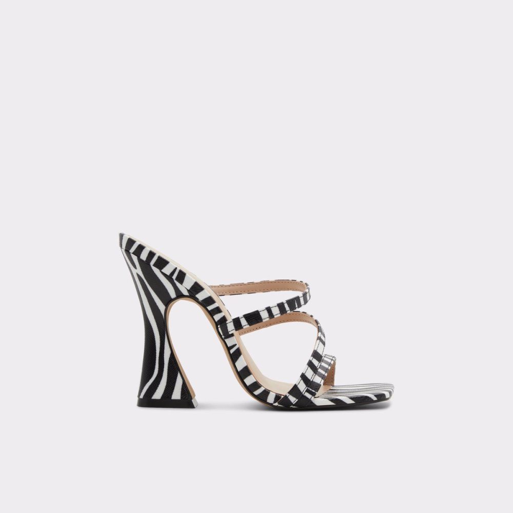Női Aldo Hugar Heeled mule Blokk Sarkú Cipő Fekete Fehér | 924-TKDXJQ