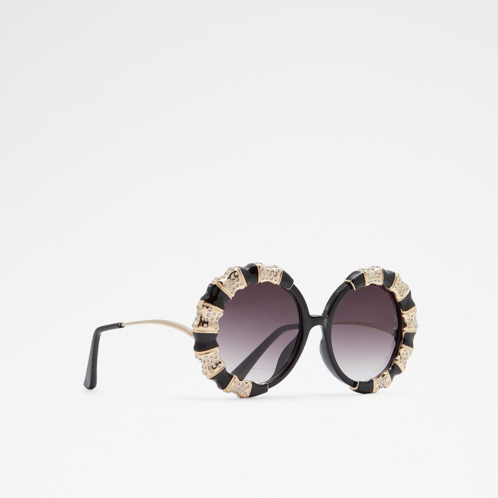 Női Aldo Zeamas Round sunglasses Napszemüveg Fekete Arany | 925-EKCNAV